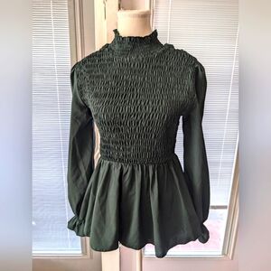 Elegant Green Smocked Women's Top